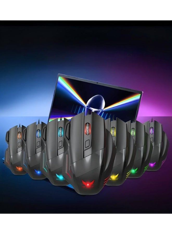 ماوس ألعاب سلكي مريح بدقة 2400 نقطة في البوصة، مزود بإضاءة LED و7 أزرار، متوافق مع أجهزة Mac Pro وأجهزة الكمبيوتر المحمولة والمكتبية - أسود - Image 3